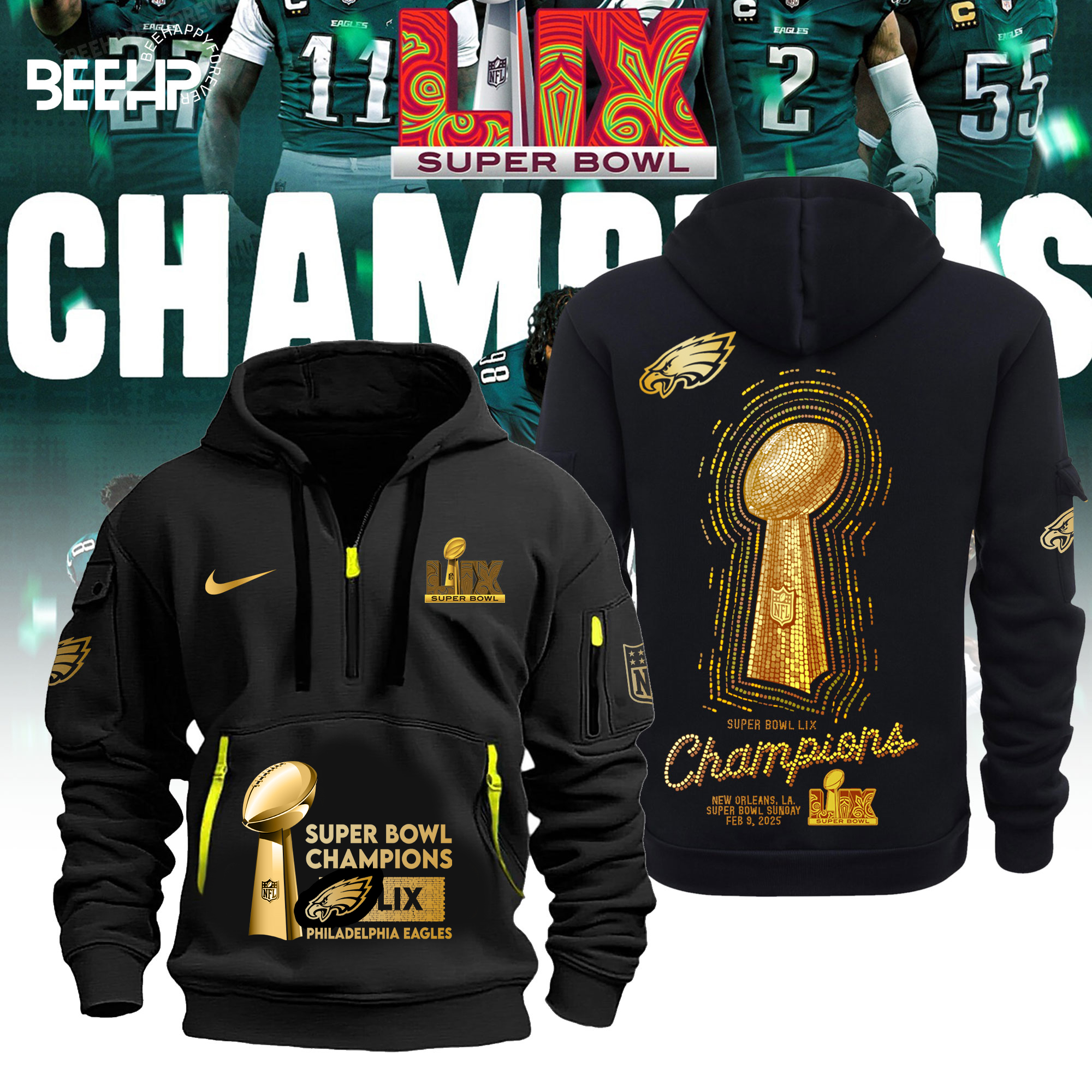 Philadelphia Eagles Super Bowl LIX Champions New Hoodie - Famjoys Philadelphia Eagles Super Bowl LIX Champions New Hoodie - Famjoys