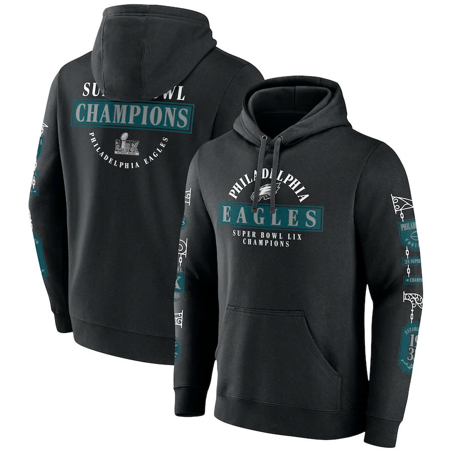 Philadelphia Eagles Super Bowl LIX Champions Pullover Hoodie - Black - Famjoys Philadelphia Eagles Super Bowl LIX Champions Pullover Hoodie - Black - Famjoys