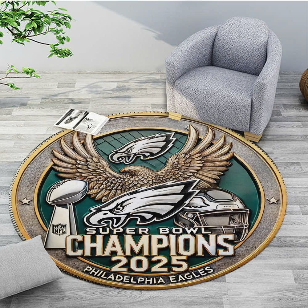 Philadelphia Eagles Super Bowl LIX Champions Round Rug 2025 - Famjoys Philadelphia Eagles Super Bowl LIX Champions Round Rug 2025 - Famjoys