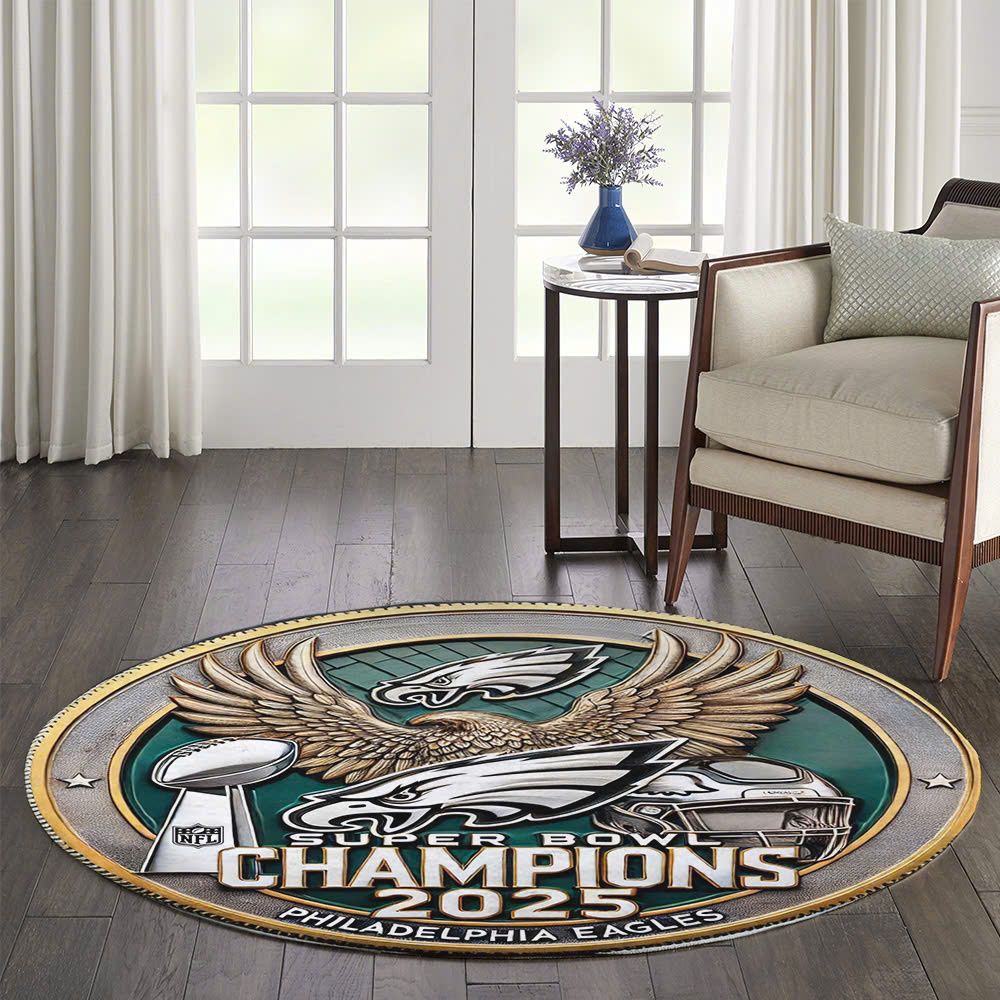 Philadelphia Eagles Super Bowl LIX Champions Round Rug 2025 - Famjoys Philadelphia Eagles Super Bowl LIX Champions Round Rug 2025 - Famjoys