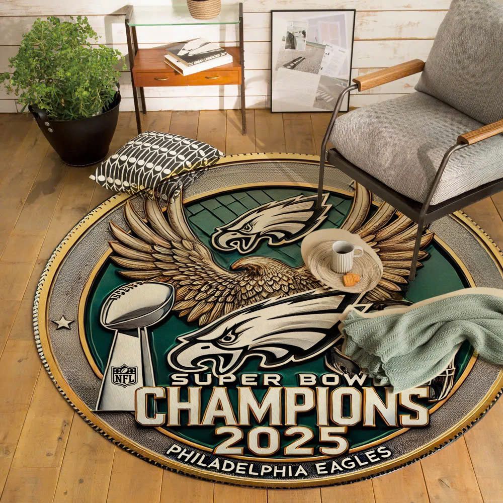 Philadelphia Eagles Super Bowl LIX Champions Round Rug 2025 - Famjoys Philadelphia Eagles Super Bowl LIX Champions Round Rug 2025 - Famjoys