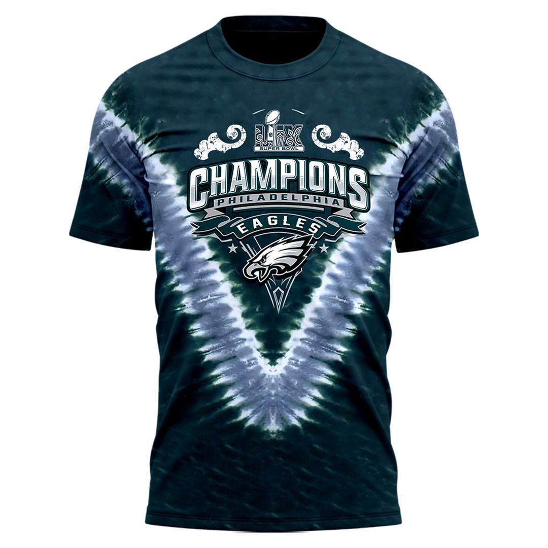 Philadelphia Eagles Super Bowl LIX Champions Shield Tie-Dye T-Shirt - Famjoys Philadelphia Eagles Super Bowl LIX Champions Shield Tie-Dye T-Shirt - Famjoys