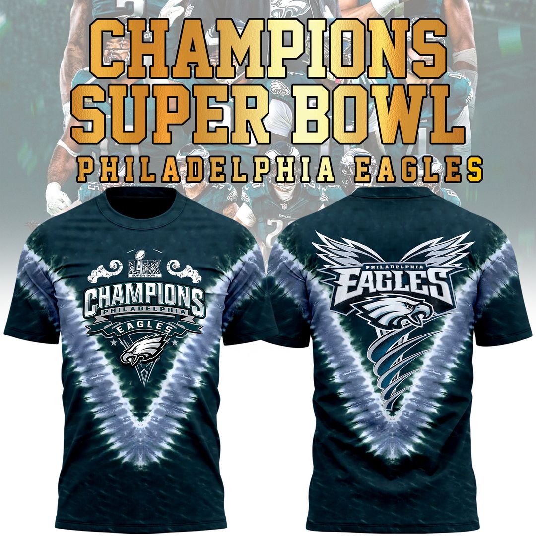 Philadelphia Eagles Super Bowl LIX Champions Shield Tie-Dye T-Shirt - Famjoys Philadelphia Eagles Super Bowl LIX Champions Shield Tie-Dye T-Shirt - Famjoys