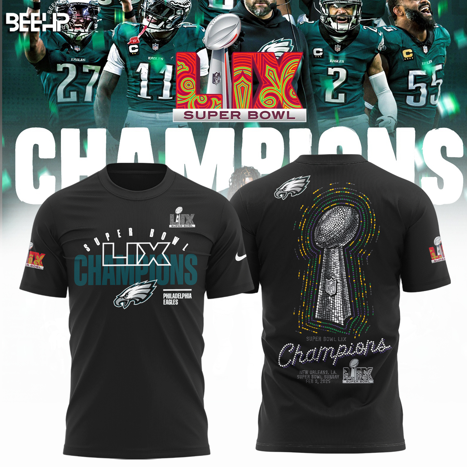 Philadelphia Eagles Super Bowl LIX Champions Shirt - Famjoys Philadelphia Eagles Super Bowl LIX Champions Shirt - Famjoys