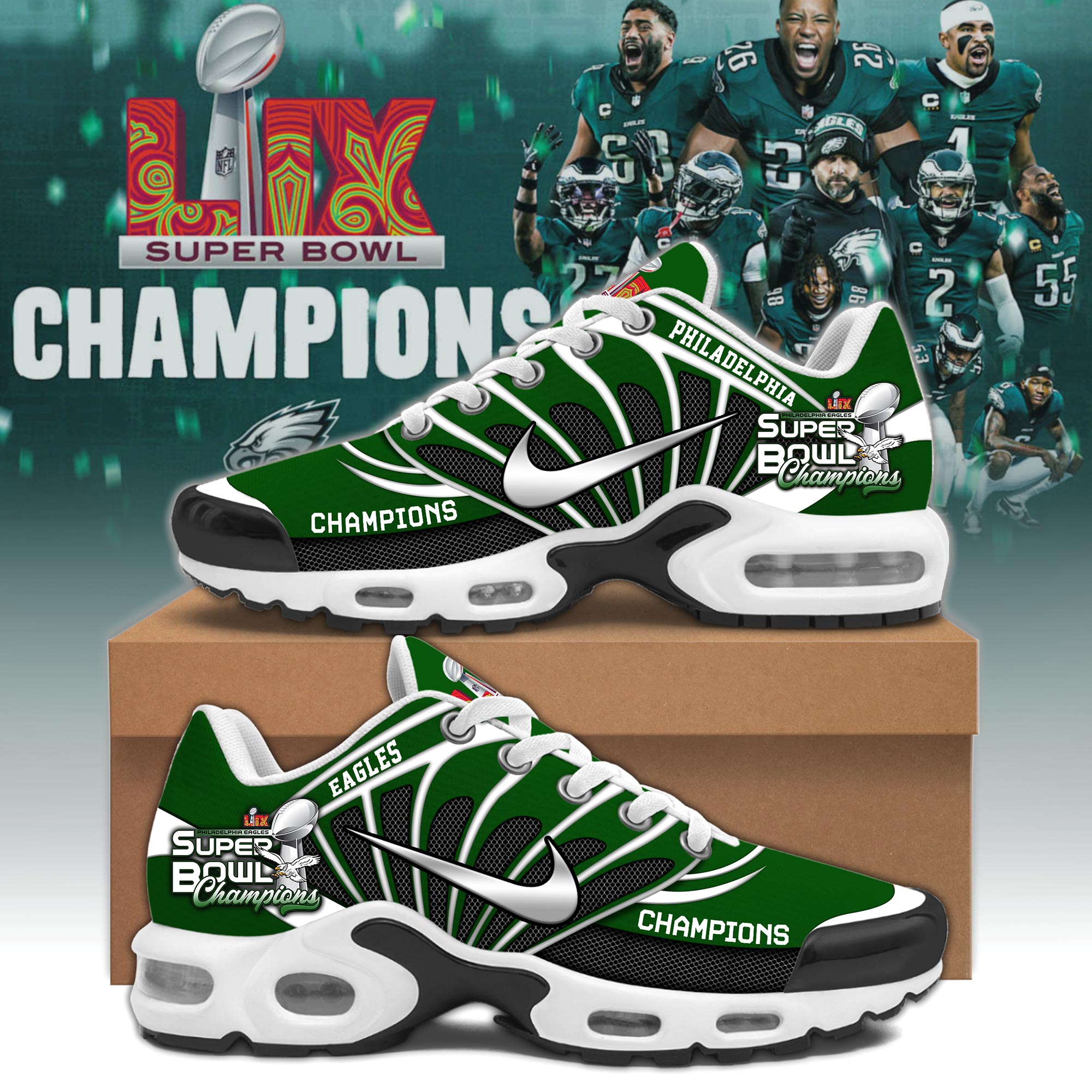 Philadelphia Eagles Super Bowl LIX Champions Shoes 2025 - Famjoys Philadelphia Eagles Super Bowl LIX Champions Shoes 2025 - Famjoys