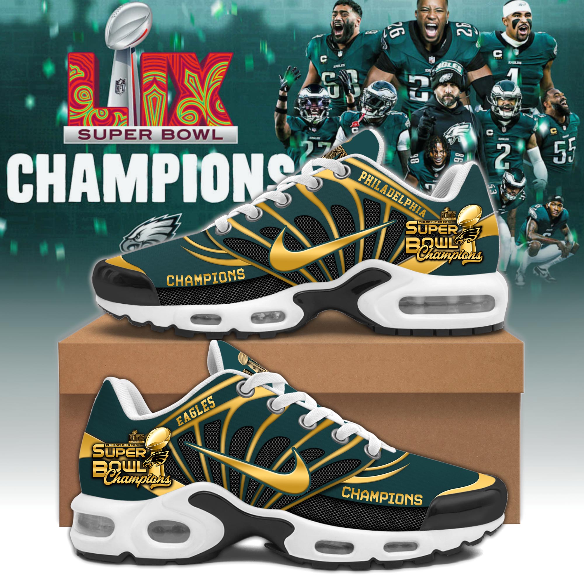 Philadelphia Eagles Super Bowl LIX Champions Shoes 2025 v2 - Famjoys Philadelphia Eagles Super Bowl LIX Champions Shoes 2025 v2 - Famjoys