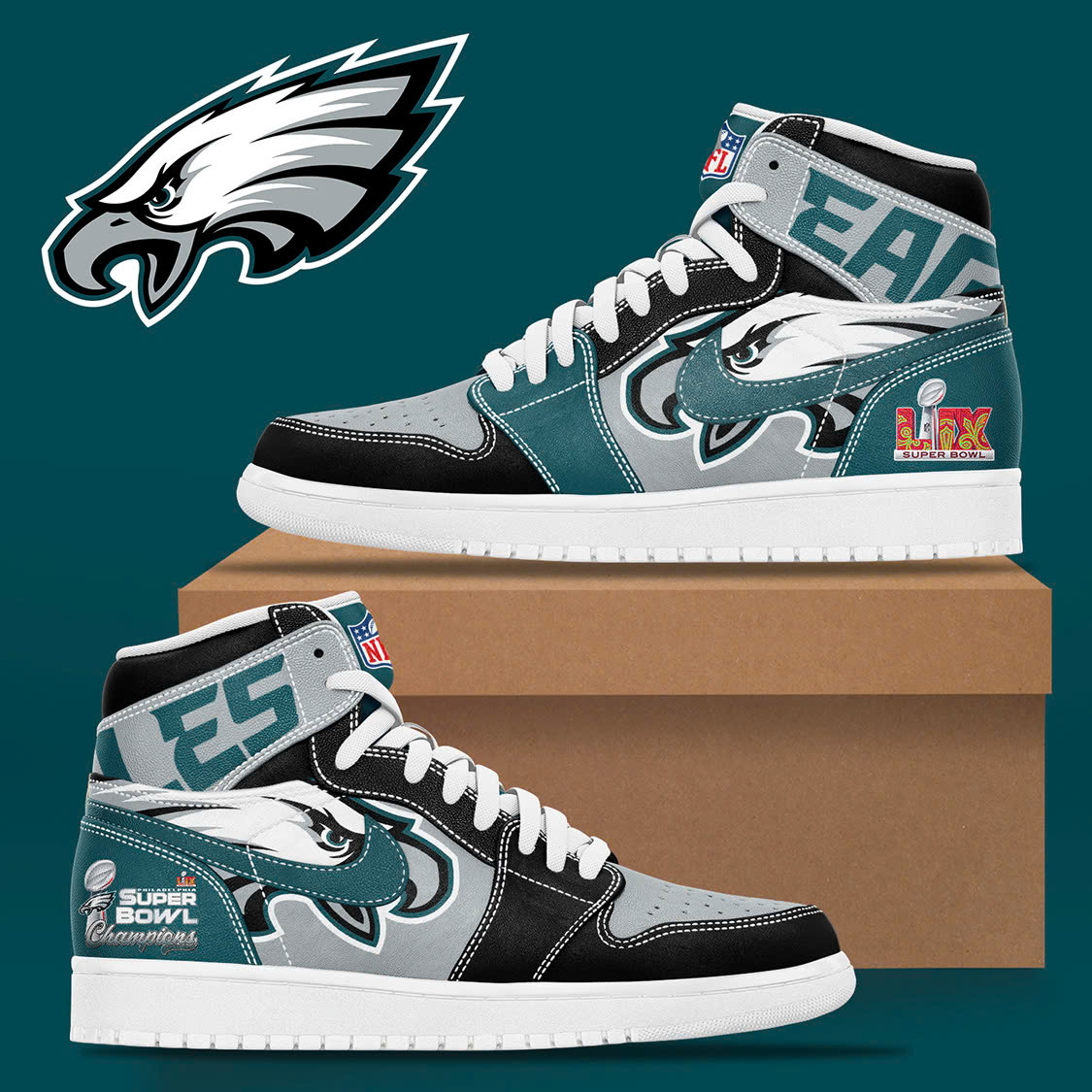 Philadelphia Eagles Super Bowl LIX Champions Shoes - Famjoys Philadelphia Eagles Super Bowl LIX Champions Shoes - Famjoys
