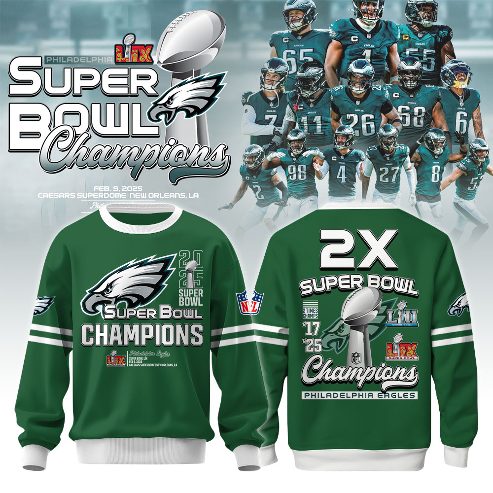 Philadelphia Eagles Super Bowl LIX Champions SweatShirt - Famjoys Philadelphia Eagles Super Bowl LIX Champions SweatShirt - Famjoys