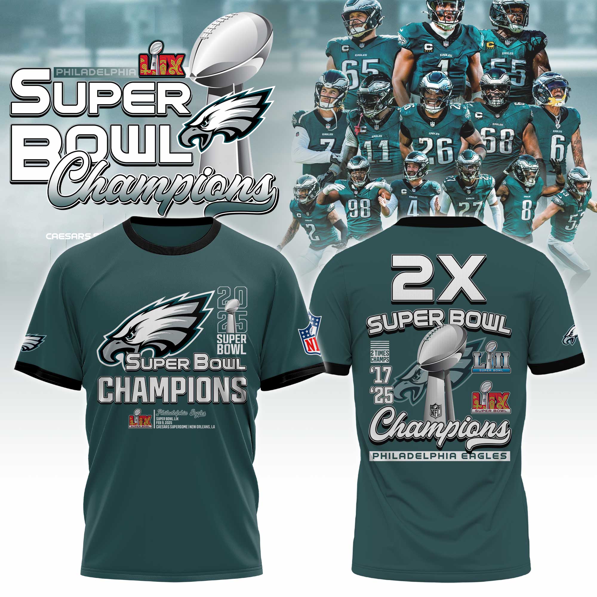 Philadelphia Eagles Super Bowl LIX Champions T-Shirt V2 - Famjoys Philadelphia Eagles Super Bowl LIX Champions T-Shirt V2 - Famjoys