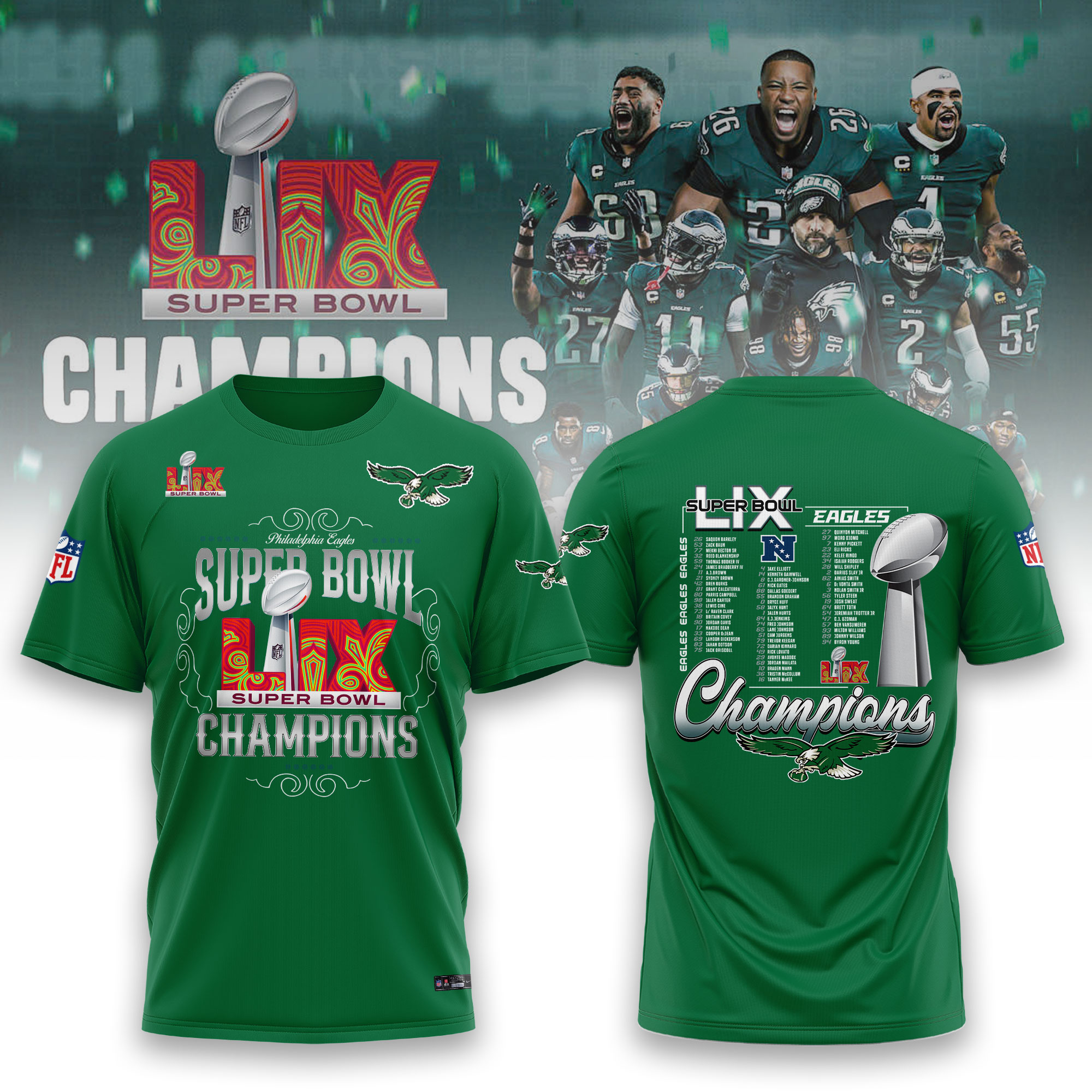 Philadelphia Eagles Super Bowl LIX Champions Tshirt 2025 - Famjoys Philadelphia Eagles Super Bowl LIX Champions Tshirt 2025 - Famjoys