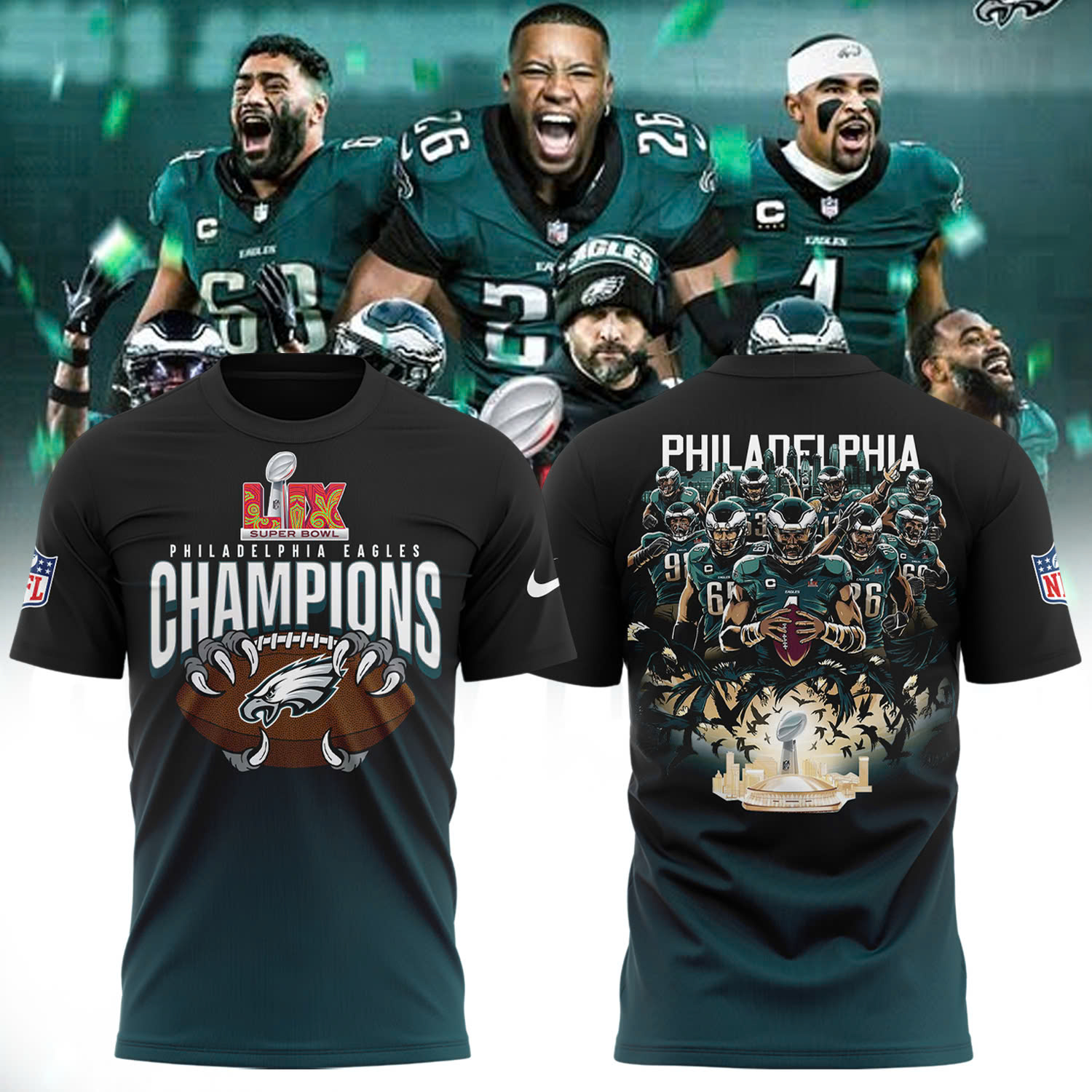Philadelphia Eagles Super Bowl LIX Champions TShirt V6 - Famjoys Philadelphia Eagles Super Bowl LIX Champions TShirt V6 - Famjoys