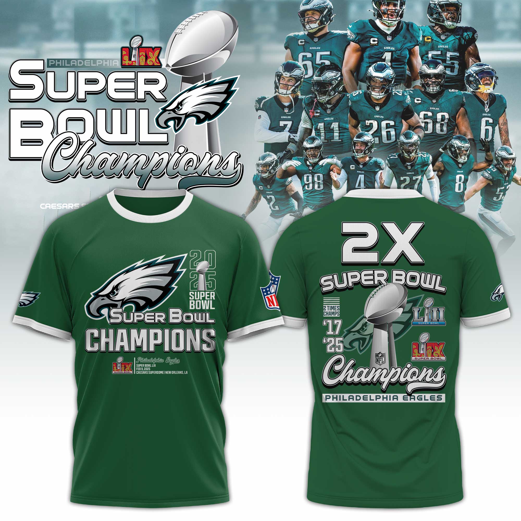 Philadelphia Eagles Super Bowl LIX Champions TShirts 2025 #2 - Famjoys Philadelphia Eagles Super Bowl LIX Champions TShirts 2025 #2 - Famjoys