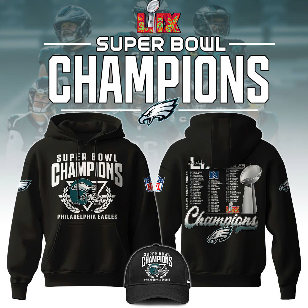 Philadelphia Eagles Super Bowl LIX Champions Unisex Hoodie V2 - Famjoys Philadelphia Eagles Super Bowl LIX Champions Unisex Hoodie V2 - Famjoys