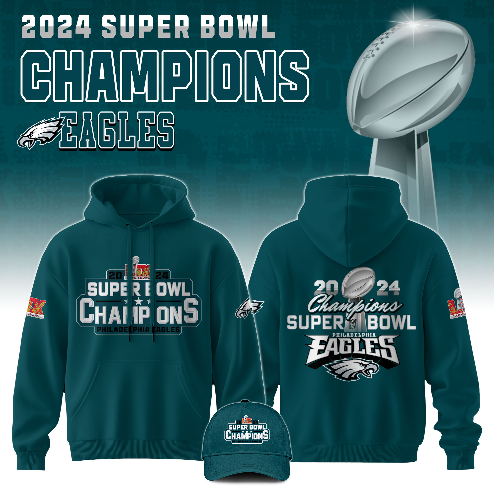 Philadelphia Eagles Super Bowl LIX Champions Unisex Hoodie V3 - Famjoys Philadelphia Eagles Super Bowl LIX Champions Unisex Hoodie V3 - Famjoys