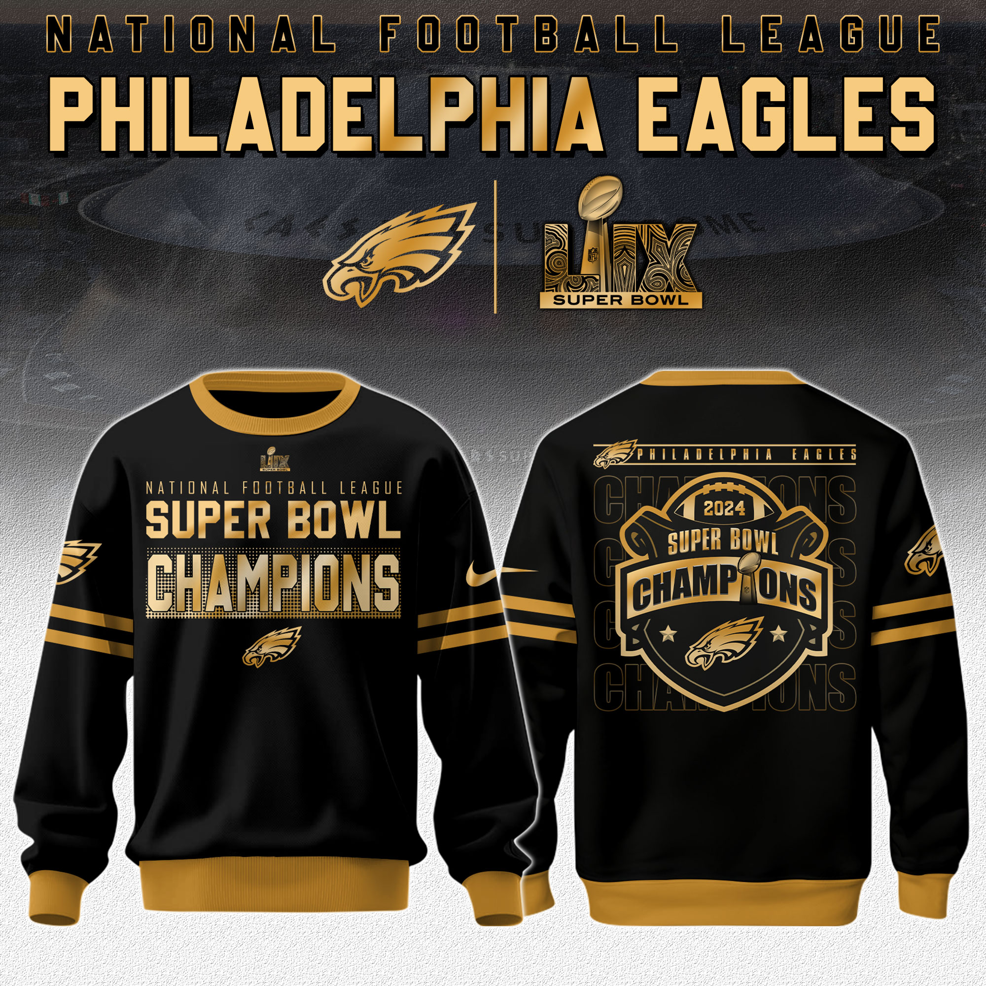Philadelphia Eagles Super Bowl LIX Champions Unisex Sweatshirt V3 - Famjoys Philadelphia Eagles Super Bowl LIX Champions Unisex Sweatshirt V3 - Famjoys