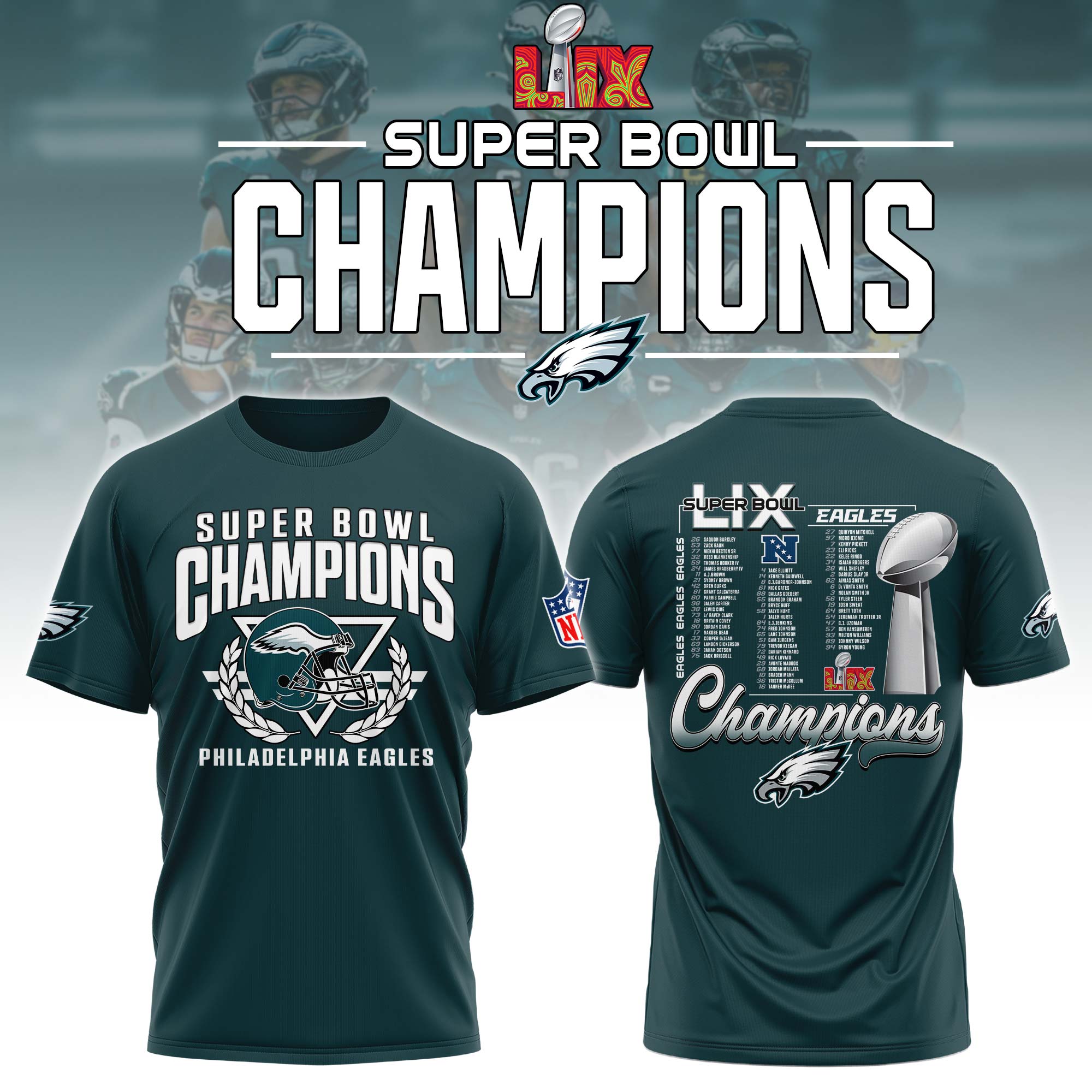 Philadelphia Eagles Super Bowl LIX Champions Unisex TShirt - Famjoys Philadelphia Eagles Super Bowl LIX Champions Unisex TShirt - Famjoys