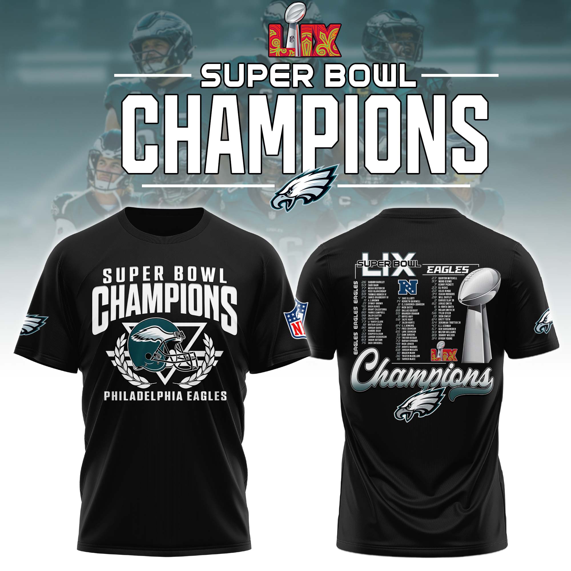 Philadelphia Eagles Super Bowl LIX Champions Unisex TShirt V2 - Famjoys Philadelphia Eagles Super Bowl LIX Champions Unisex TShirt V2 - Famjoys