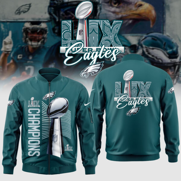 Philadelphia Eagles Super Bowl LIX Champions Zip Bomber Jacket - Famjoys Philadelphia Eagles Super Bowl LIX Champions Zip Bomber Jacket - Famjoys