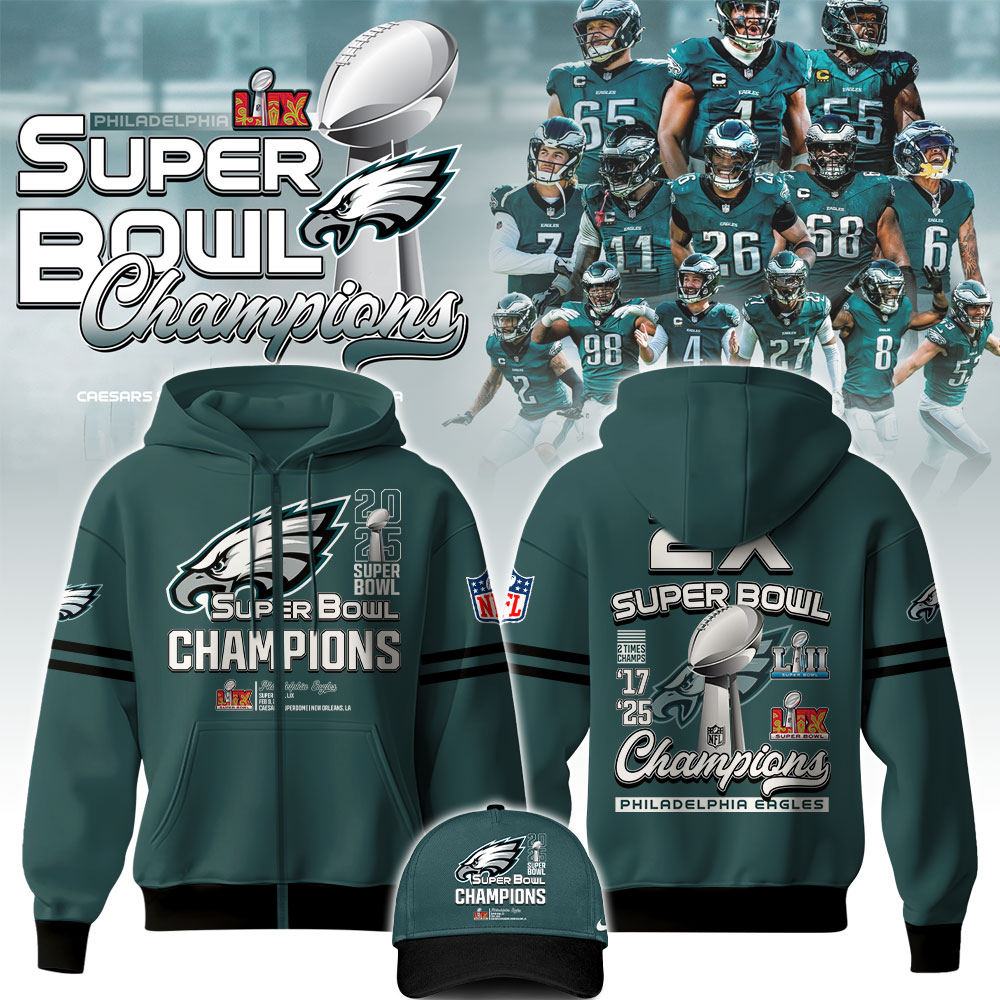 Philadelphia Eagles Super Bowl LIX Champions Zip Hoodie 2025 #3 - Famjoys Philadelphia Eagles Super Bowl LIX Champions Zip Hoodie 2025 #3 - Famjoys