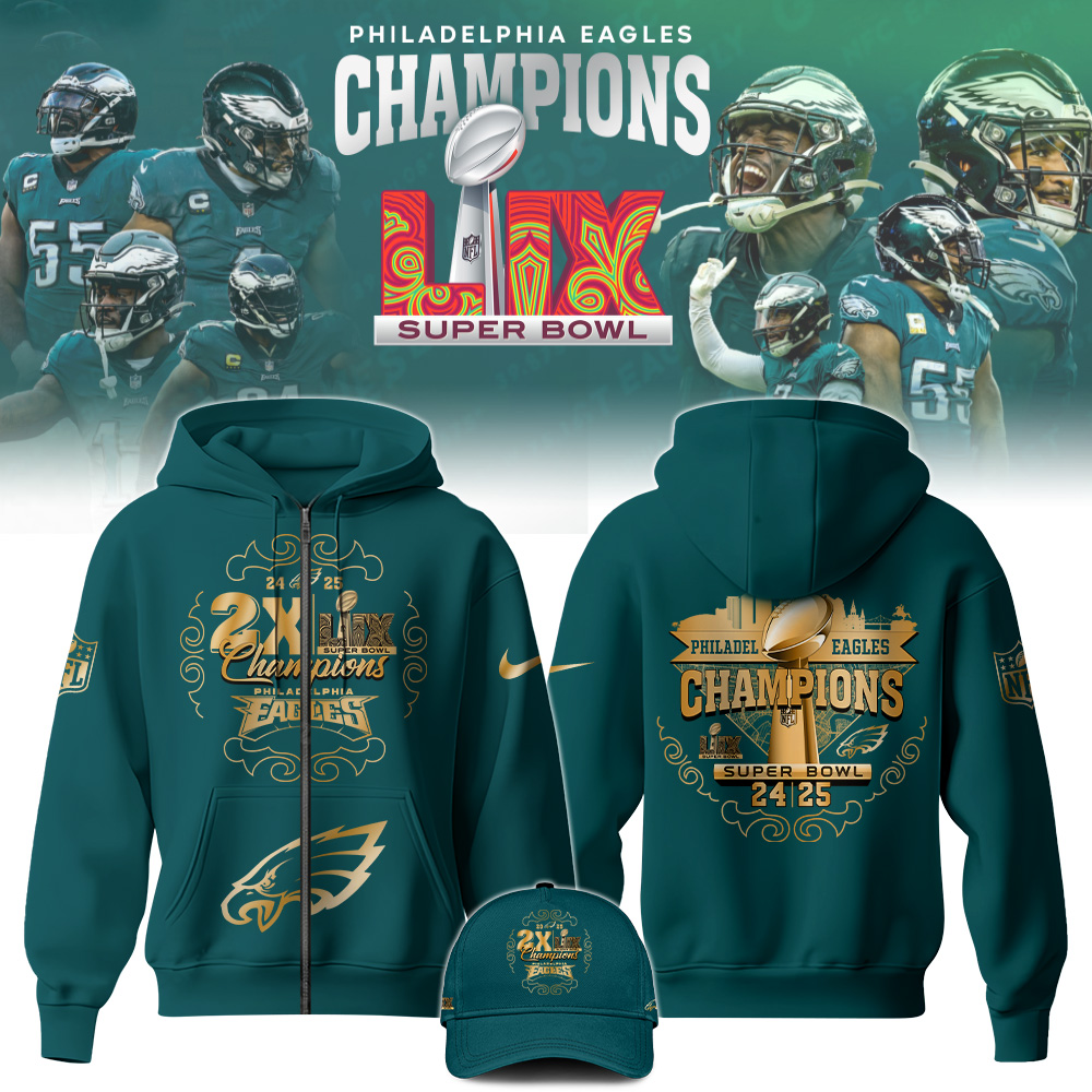 Philadelphia Eagles Super Bowl LIX Champions Zip Hoodie 2025 - Famjoys Philadelphia Eagles Super Bowl LIX Champions Zip Hoodie 2025 - Famjoys