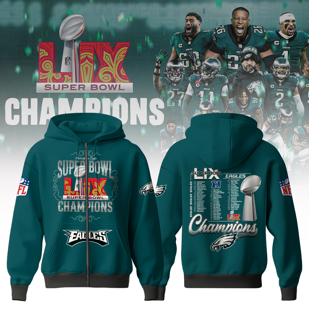 Philadelphia Eagles Super Bowl LIX Champions Zip Hoodie 2025 - Famjoys Philadelphia Eagles Super Bowl LIX Champions Zip Hoodie 2025 - Famjoys