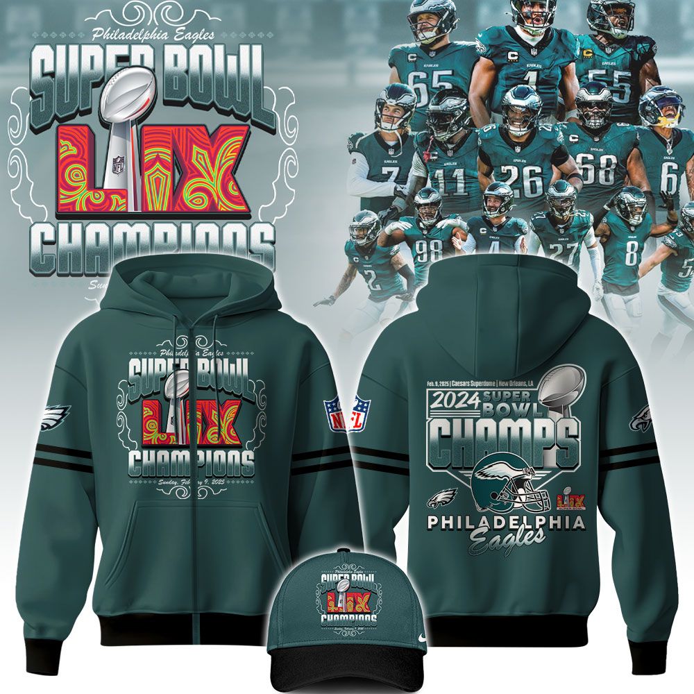 Philadelphia Eagles Super Bowl LIX Champions Zip Hoodie 2025 - Famjoys Philadelphia Eagles Super Bowl LIX Champions Zip Hoodie 2025 - Famjoys