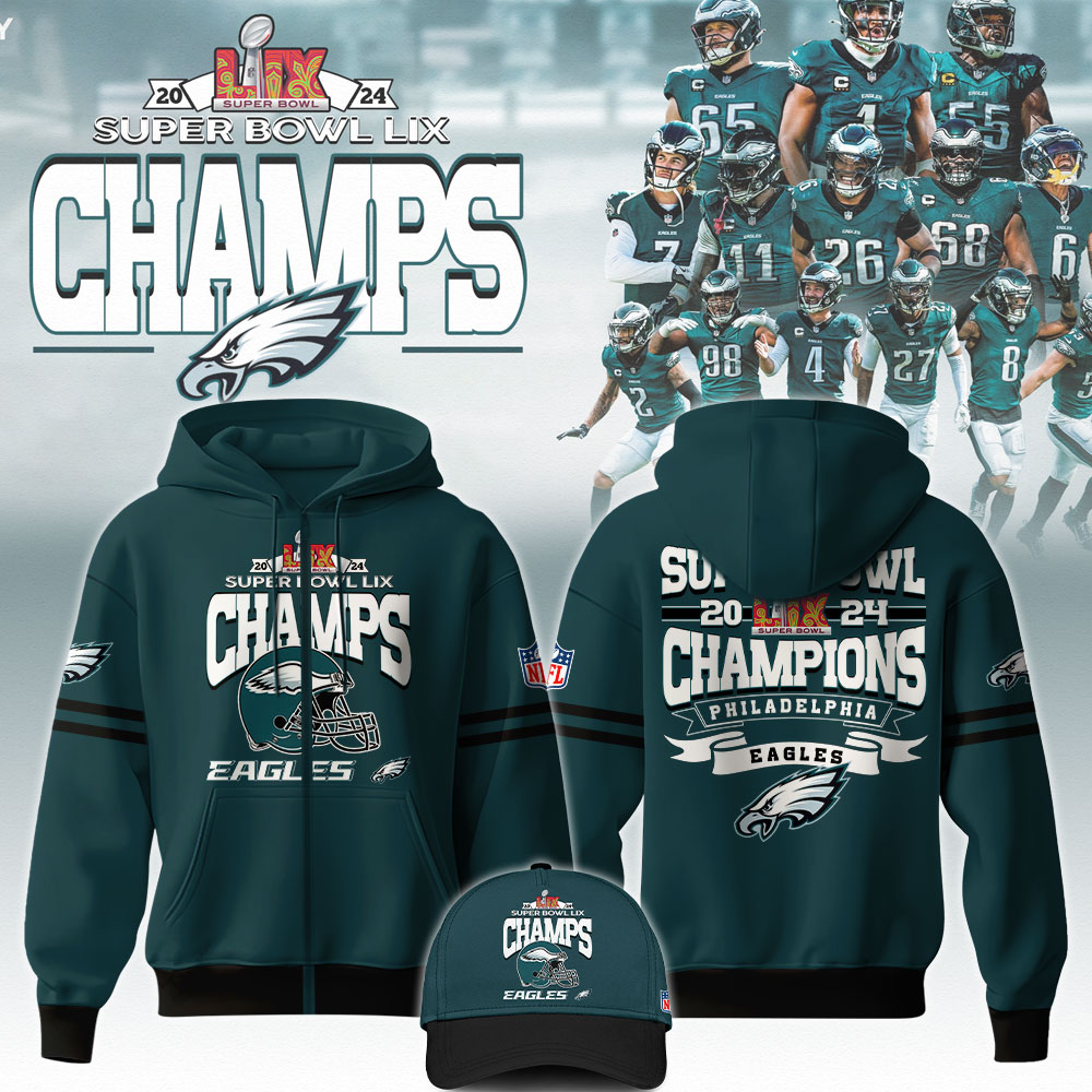 Philadelphia Eagles Super Bowl LIX Champions Zip Hoodie 2025 - Famjoys Philadelphia Eagles Super Bowl LIX Champions Zip Hoodie 2025 - Famjoys