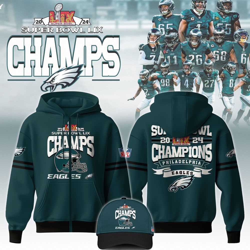 Philadelphia Eagles Super Bowl LIX Champions Zip Hoodie - Famjoys Philadelphia Eagles Super Bowl LIX Champions Zip Hoodie - Famjoys