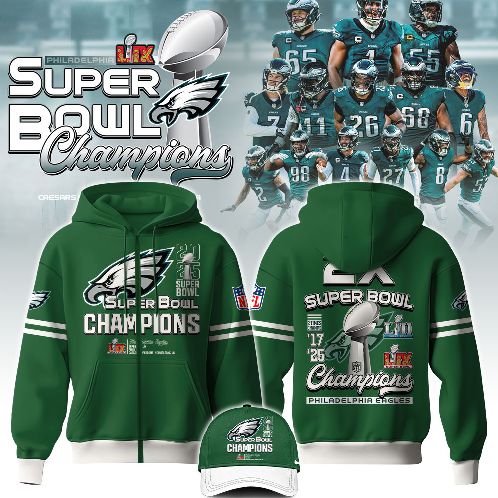 Philadelphia Eagles Super Bowl LIX Champions ZipHoodie - Famjoys Philadelphia Eagles Super Bowl LIX Champions ZipHoodie - Famjoys