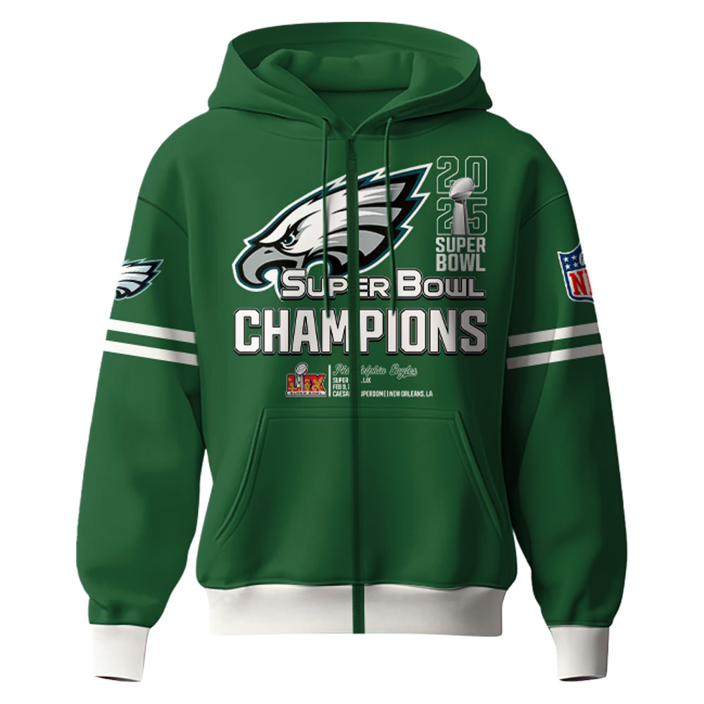 Philadelphia Eagles Super Bowl LIX Champions ZipHoodie - Famjoys Philadelphia Eagles Super Bowl LIX Champions ZipHoodie - Famjoys