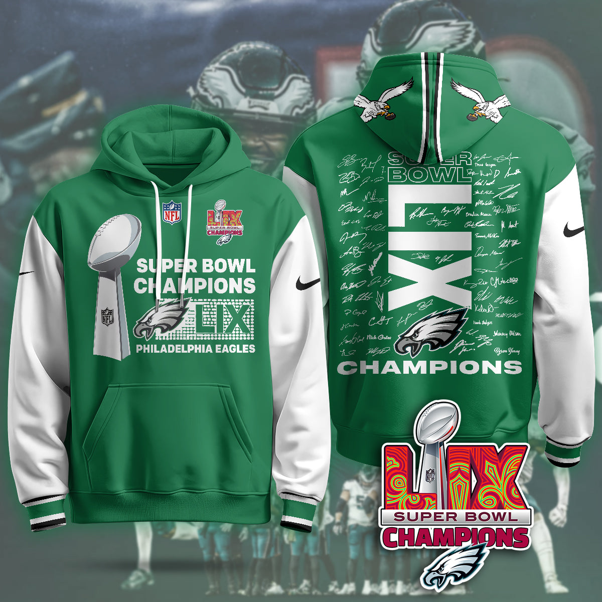 Philadelphia Eagles Super Bowl LIX Hooide - Famjoys Philadelphia Eagles Super Bowl LIX Hooide - Famjoys