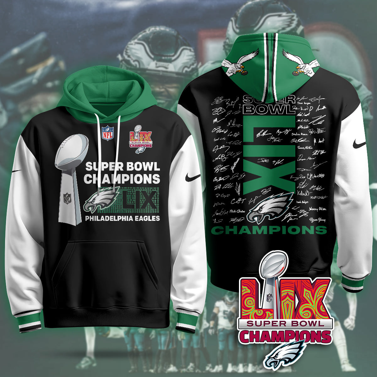 Philadelphia Eagles Super Bowl LIX Hooide - Famjoys Philadelphia Eagles Super Bowl LIX Hooide - Famjoys