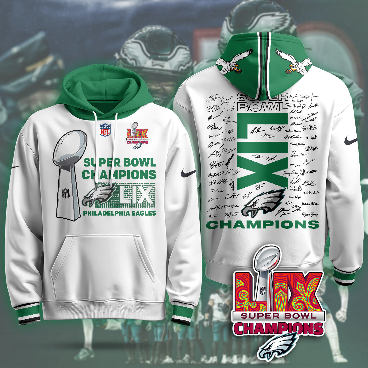 Philadelphia Eagles Super Bowl LIX Hooide - Famjoys Philadelphia Eagles Super Bowl LIX Hooide - Famjoys