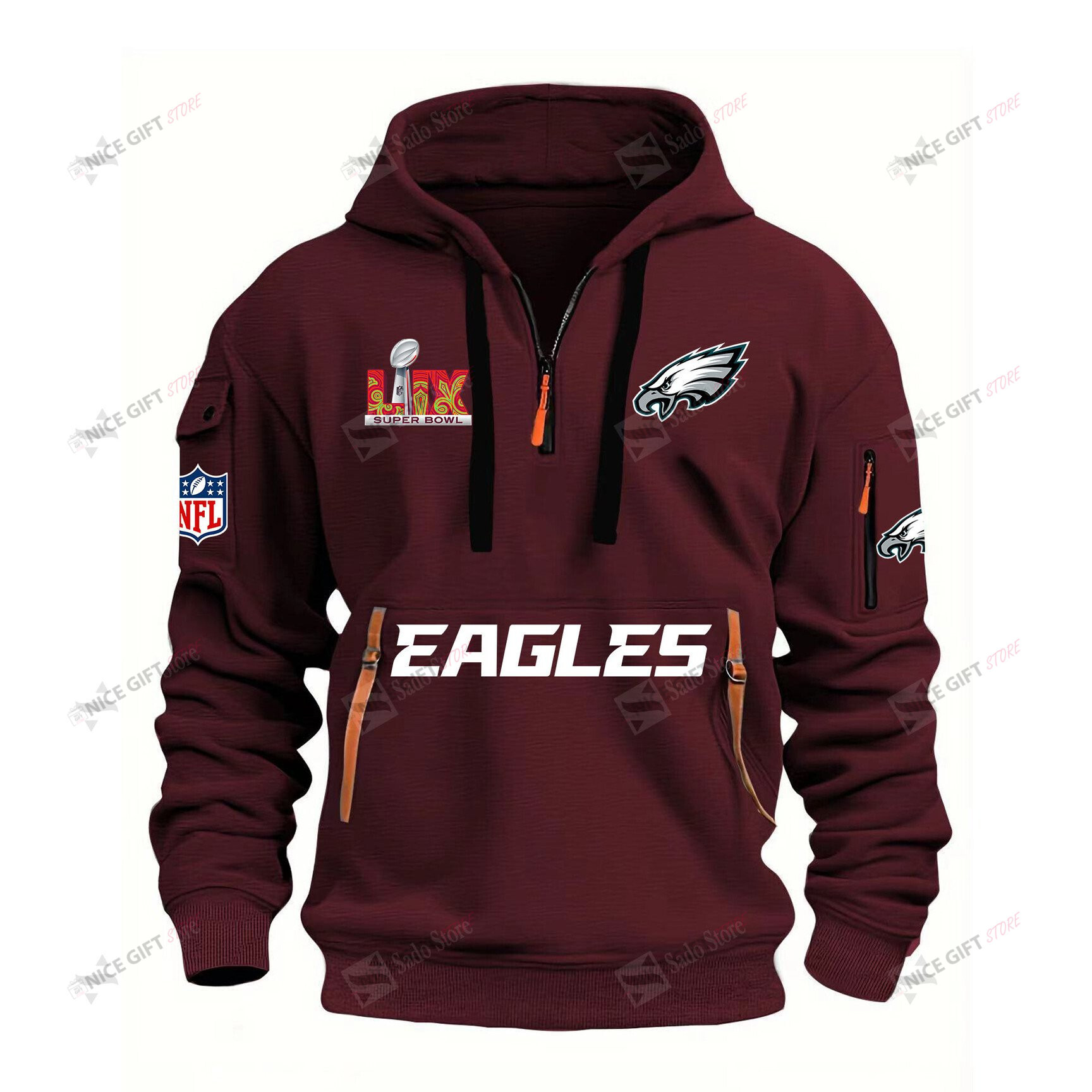 Philadelphia Eagles Super Bowl LIX Quarter Zip Hoodie QZH-P4Z9S3 - Famjoys Philadelphia Eagles Super Bowl LIX Quarter Zip Hoodie QZH-P4Z9S3 - Famjoys