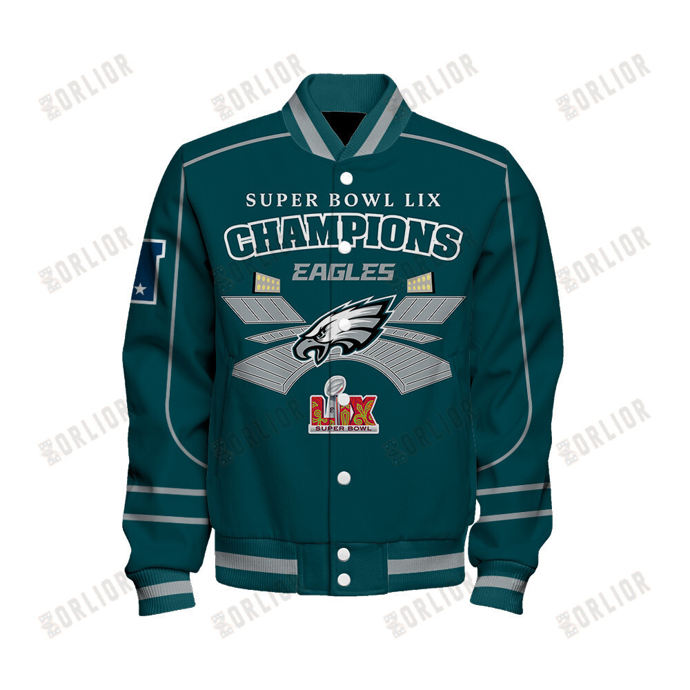 Philadelphia Eagles Super Bowl LIX The New King Varsity Jacket - Famjoys Philadelphia Eagles Super Bowl LIX The New King Varsity Jacket - Famjoys