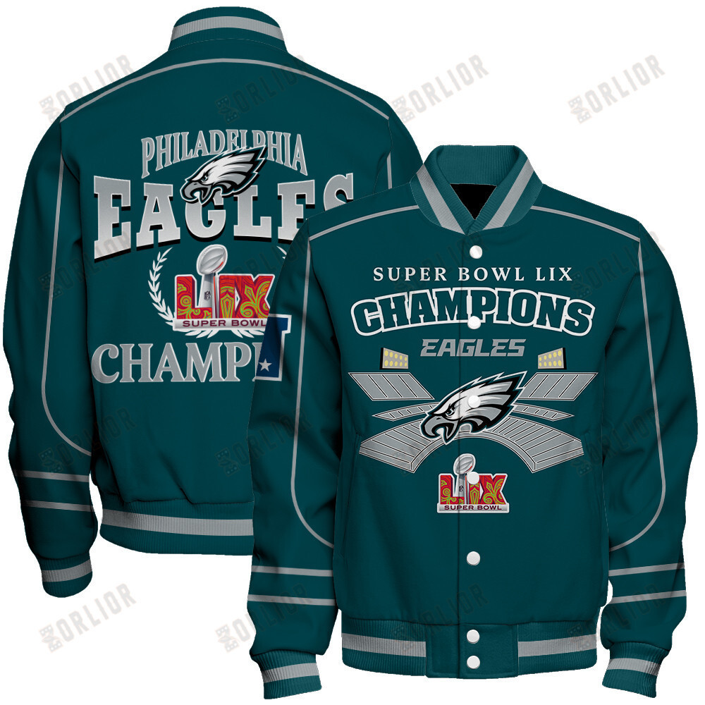 Philadelphia Eagles Super Bowl LIX The New King Varsity Jacket - Famjoys Philadelphia Eagles Super Bowl LIX The New King Varsity Jacket - Famjoys