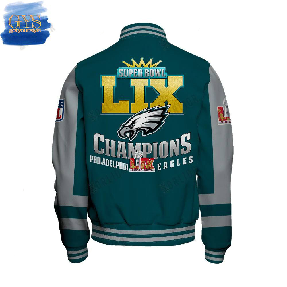 Philadelphia Eagles Super Bowl LIX Victory Baseball Jacket - Famjoys Philadelphia Eagles Super Bowl LIX Victory Baseball Jacket - Famjoys