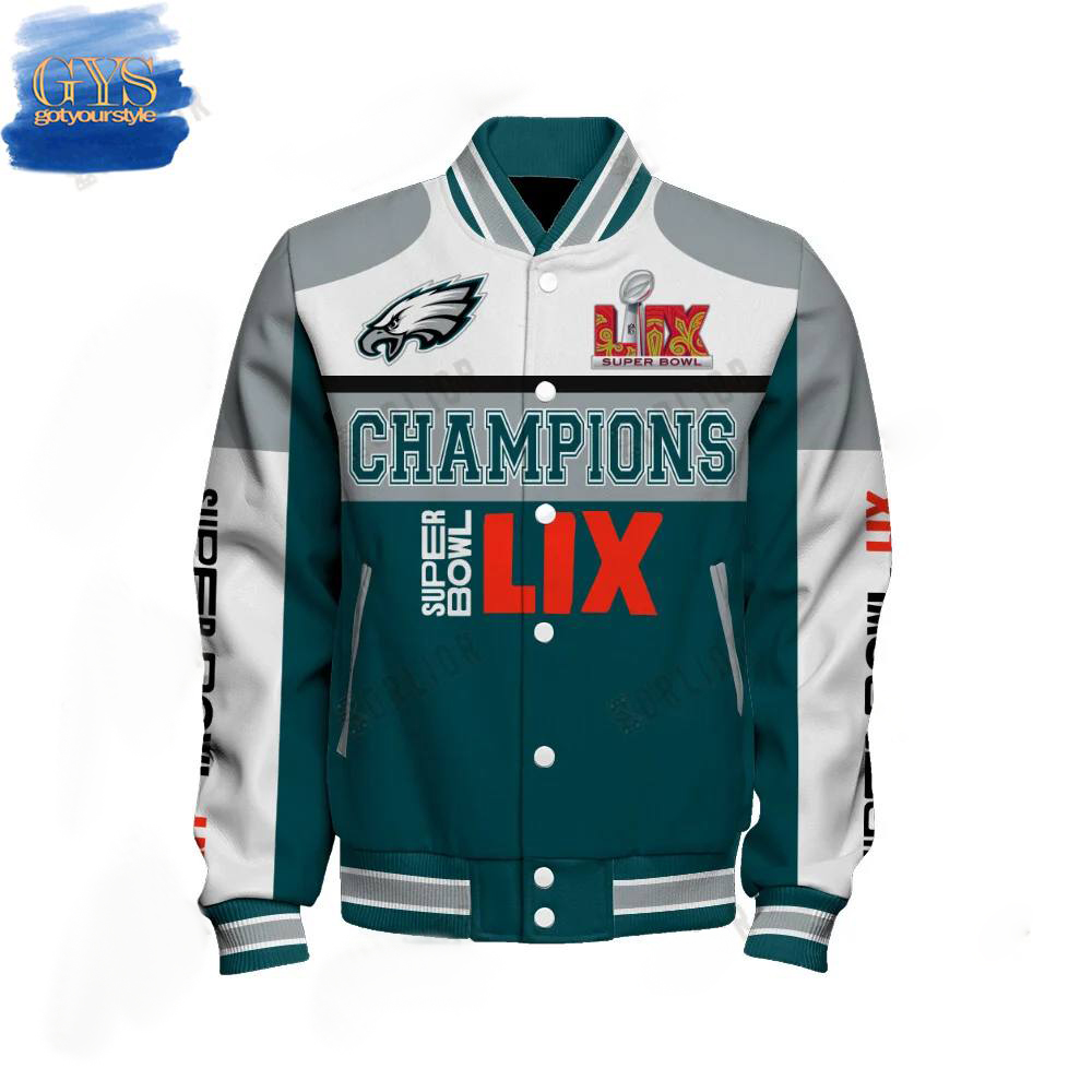 Philadelphia Eagles Super Bowl LIX Winning Spirit Baseball Jacket - Famjoys Philadelphia Eagles Super Bowl LIX Winning Spirit Baseball Jacket - Famjoys