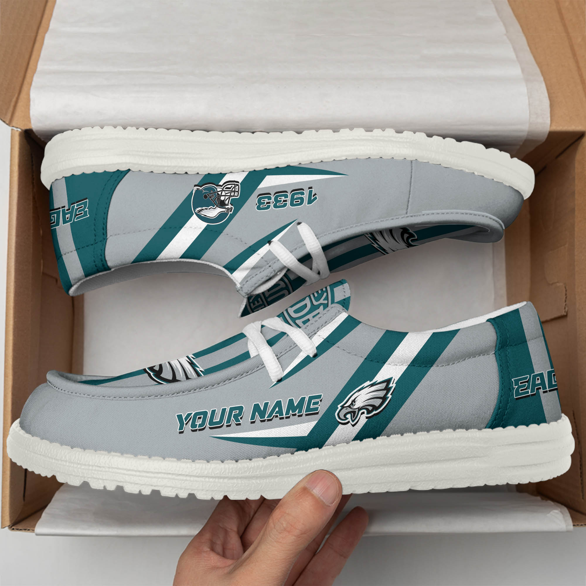 Philadelphia Eagles Team White Canvas Loafer Shoes Personalized Your Name - Famjoys Philadelphia Eagles Team White Canvas Loafer Shoes Personalized Your Name - Famjoys