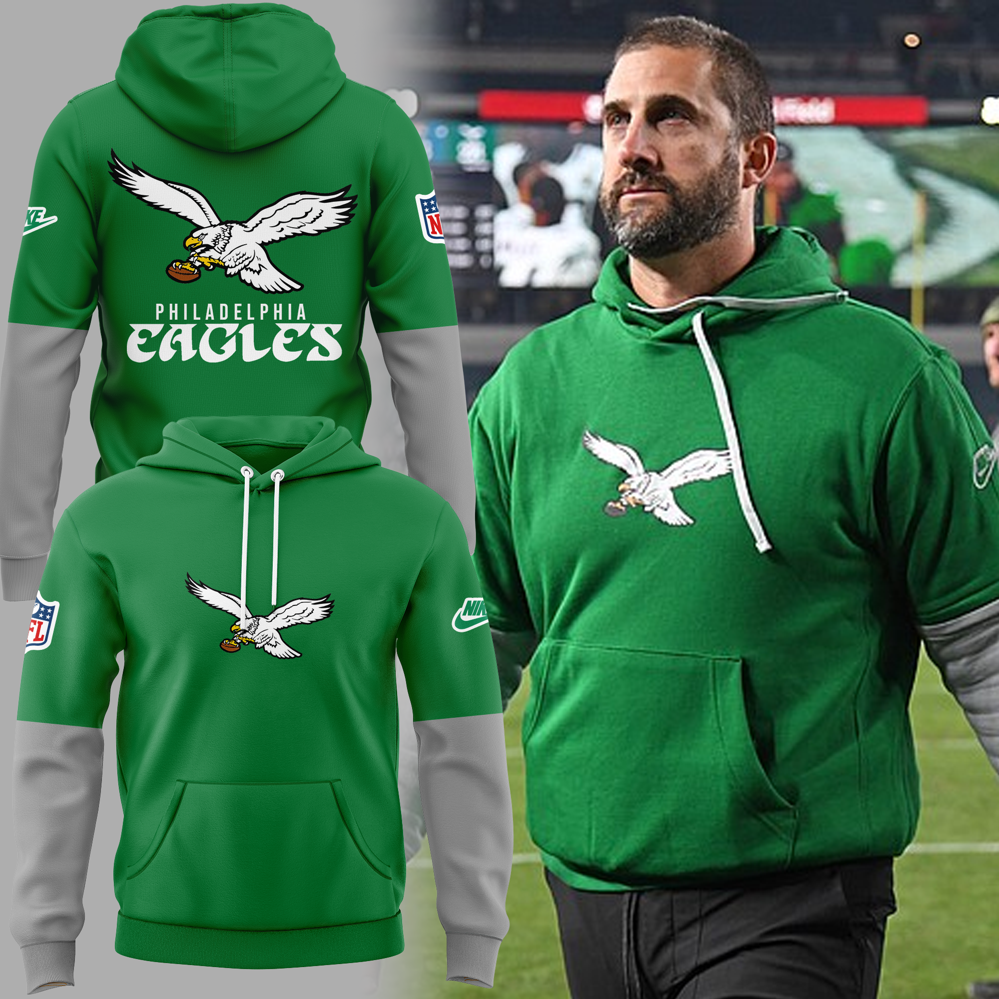 Philadelphia Eagles Throwback Kelly Green Hoodie 2024 - Famjoys Philadelphia Eagles Throwback Kelly Green Hoodie 2024 - Famjoys