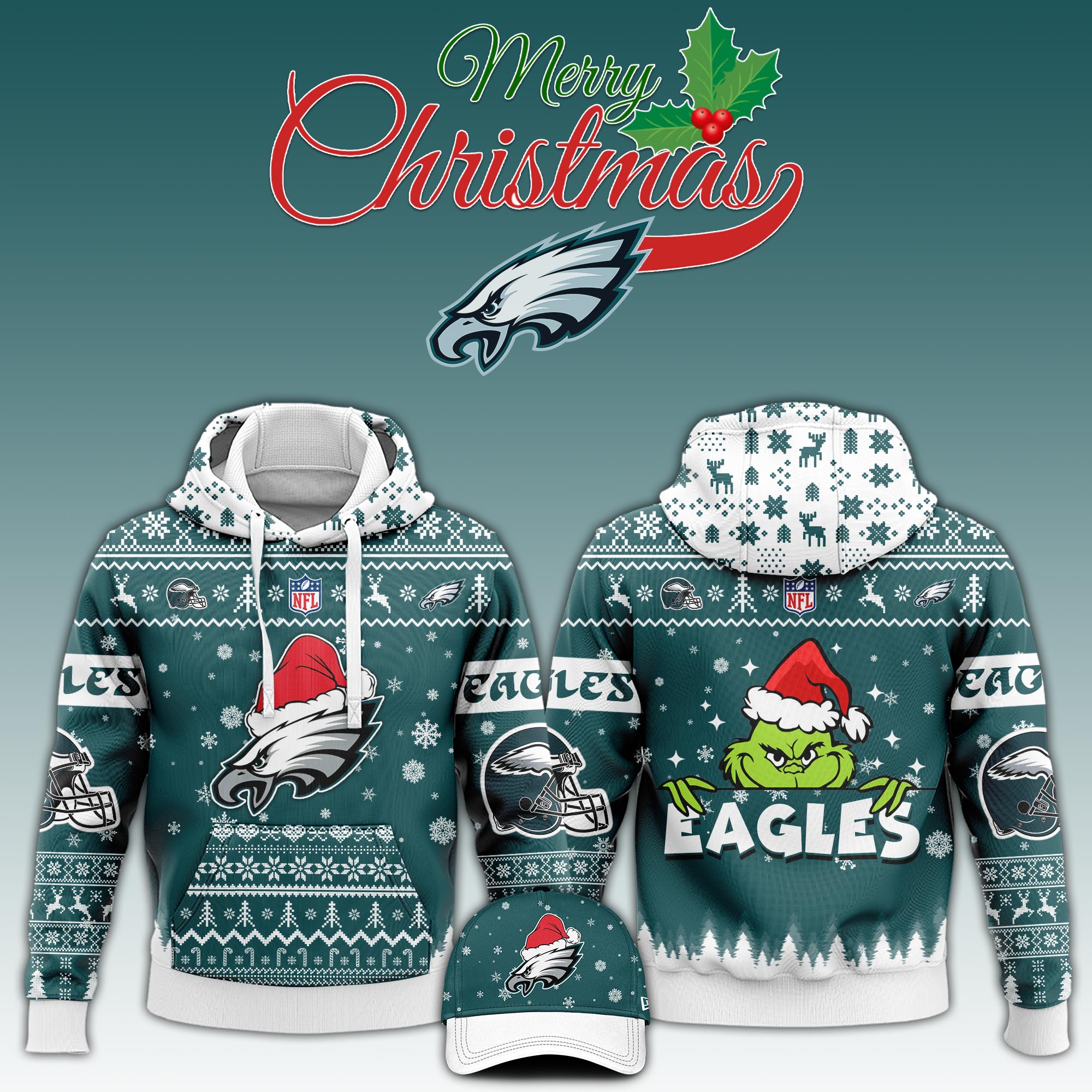 Philadelphia Eagles x Christmas Hoodie - Famjoys Philadelphia Eagles x Christmas Hoodie - Famjoys