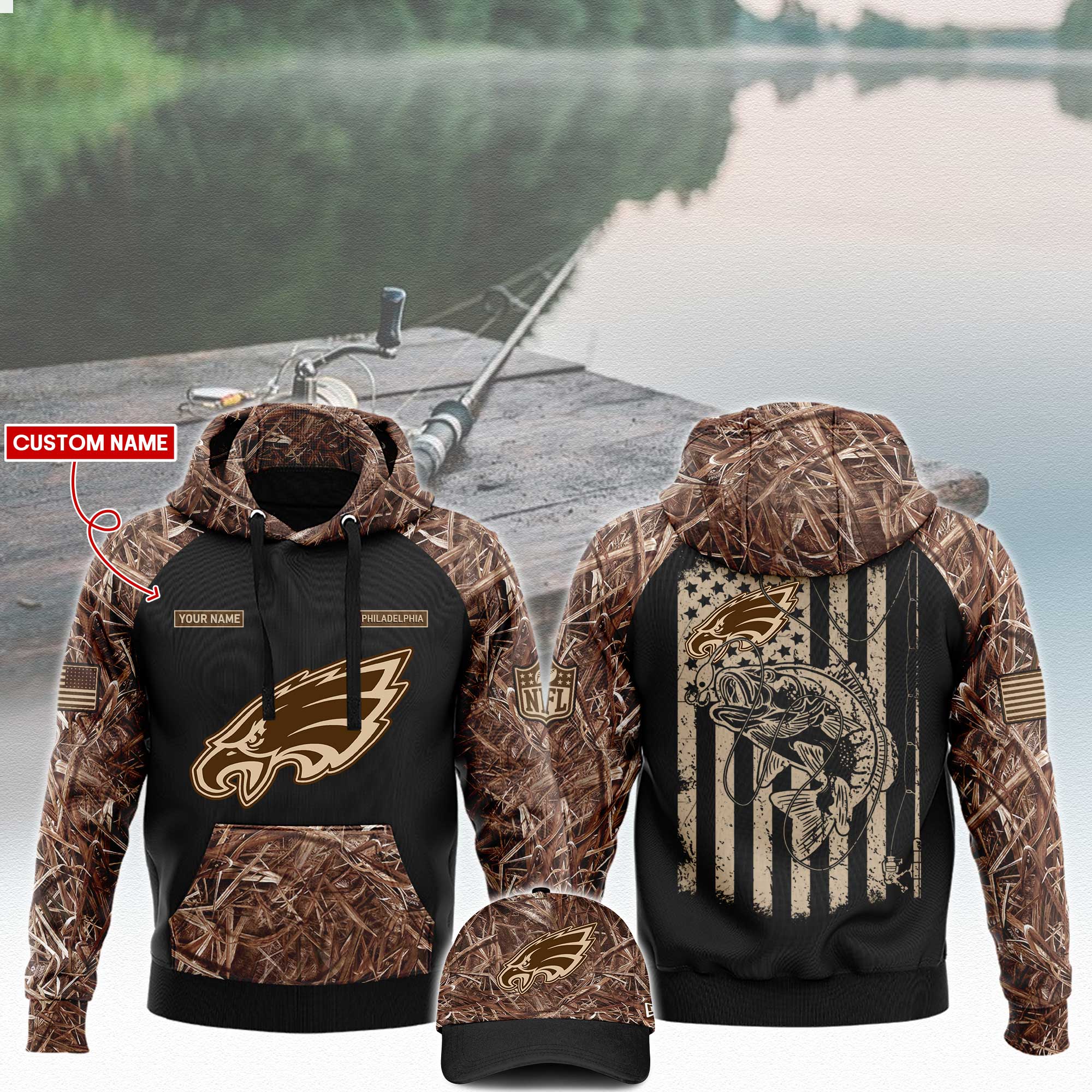 Philadelphia Eagles x Fishing Hoodie V3 - Famjoys Philadelphia Eagles x Fishing Hoodie V3 - Famjoys