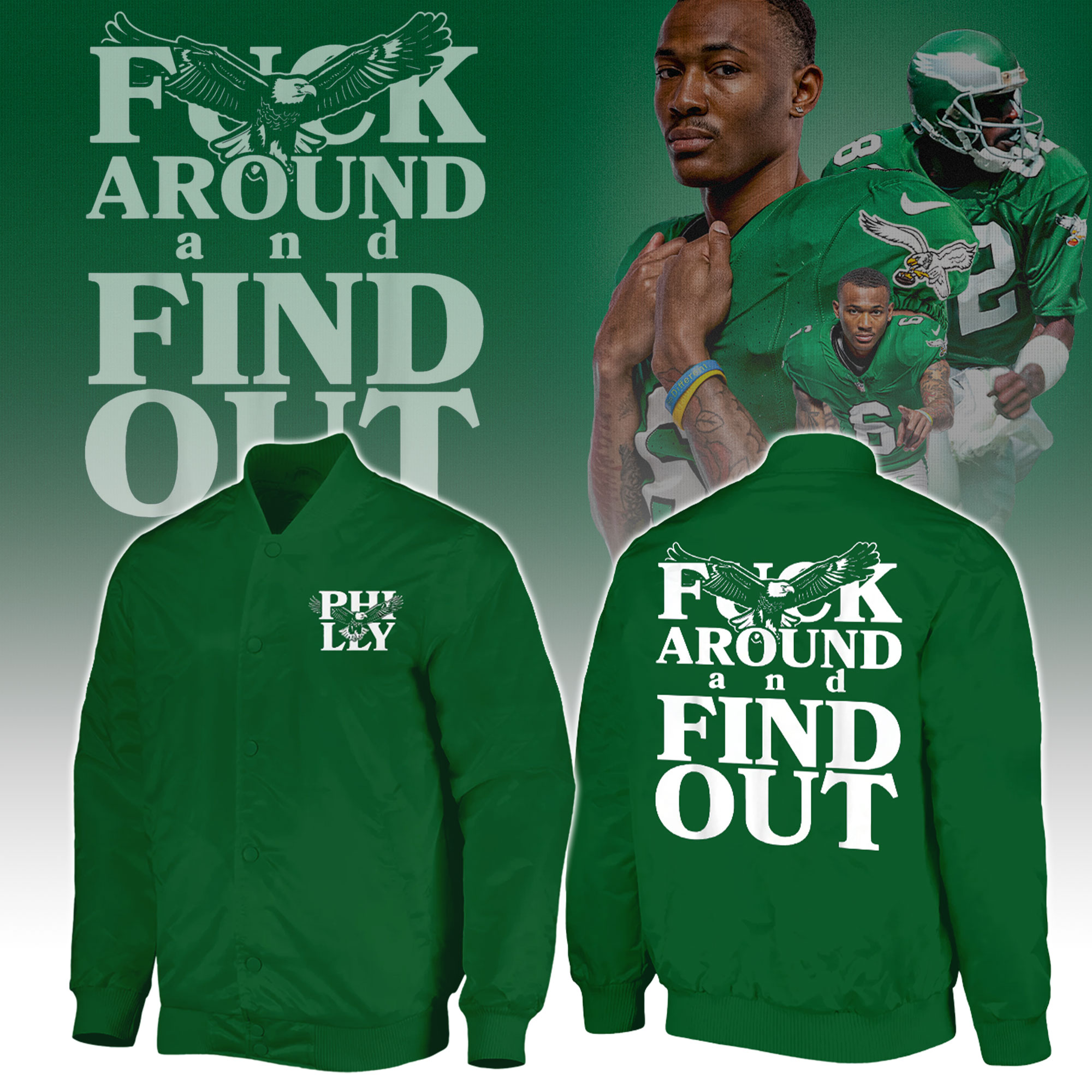 Philadelphia Eagles x Fuck Around and Find Out Bomber - Famjoys Philadelphia Eagles x Fuck Around and Find Out Bomber - Famjoys