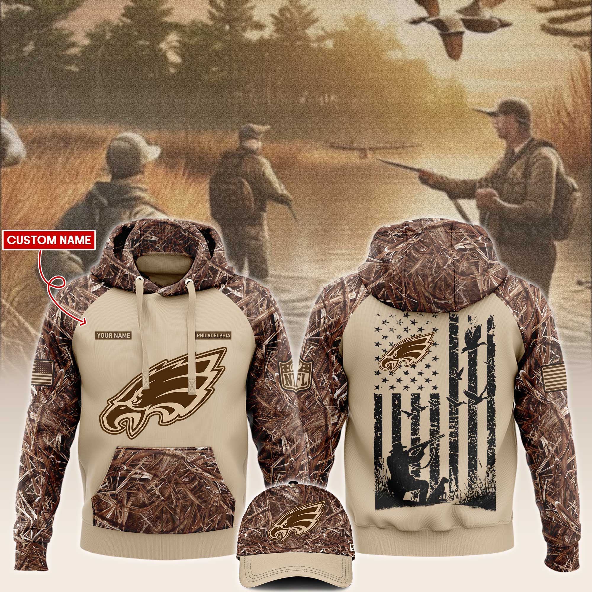 Philadelphia Eagles x Hunting Hoodie V2 - Famjoys Philadelphia Eagles x Hunting Hoodie V2 - Famjoys