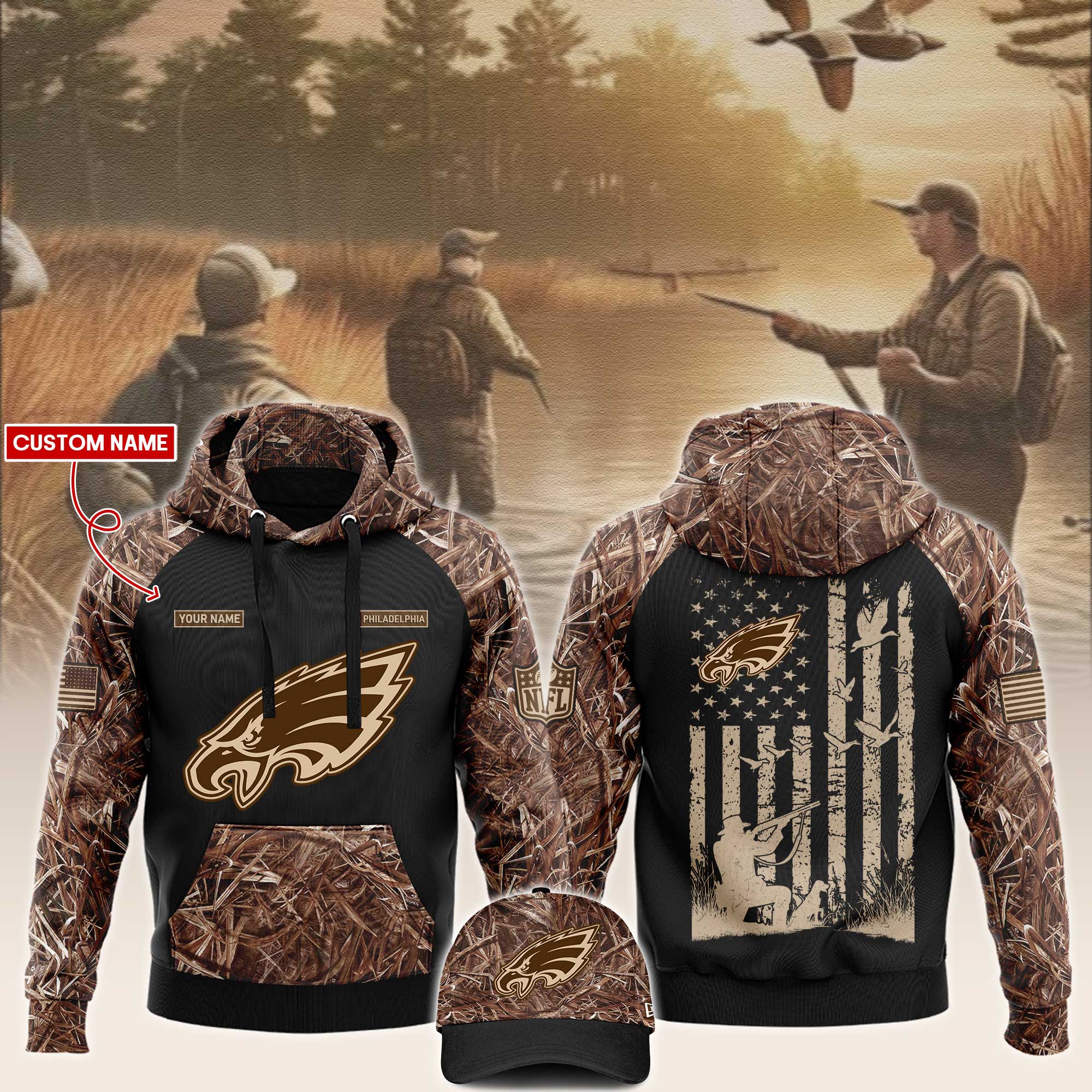Philadelphia Eagles x Hunting Hoodie V2 - Famjoys Philadelphia Eagles x Hunting Hoodie V2 - Famjoys