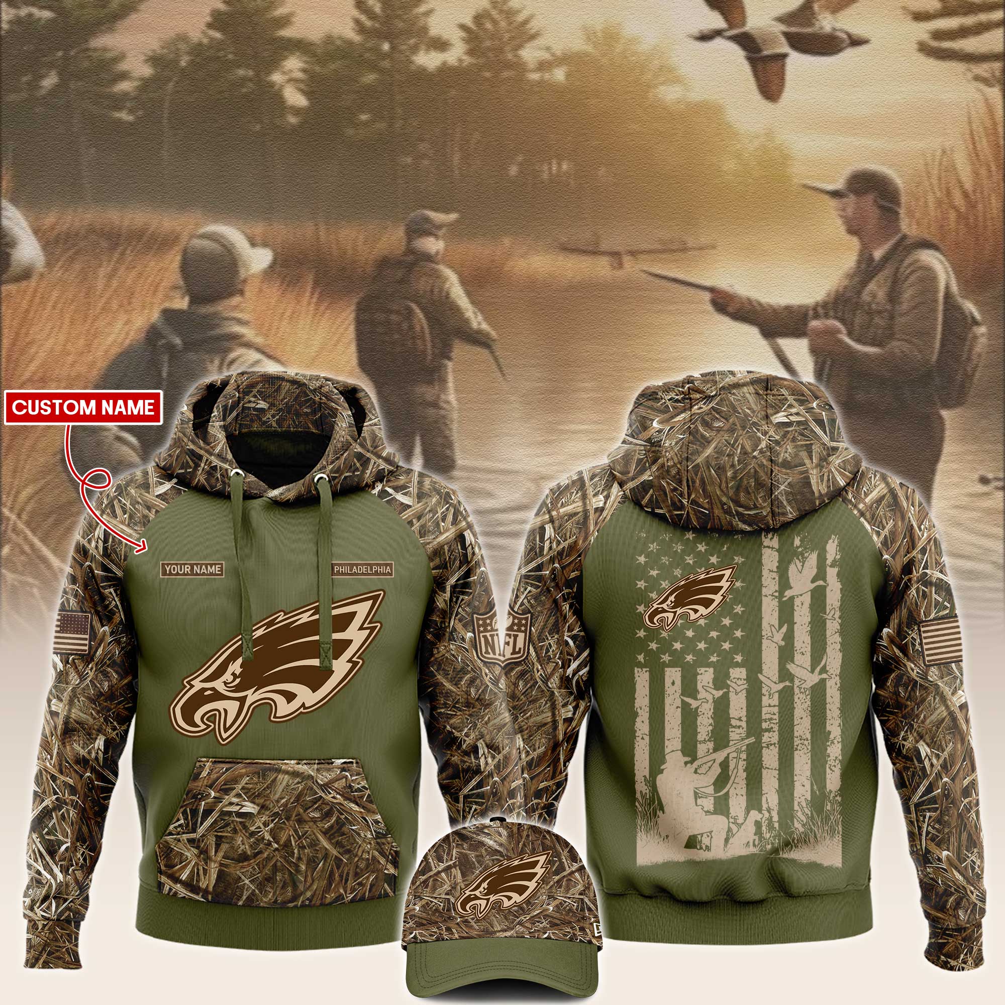 Philadelphia Eagles x Hunting Hoodie V2 - Famjoys Philadelphia Eagles x Hunting Hoodie V2 - Famjoys