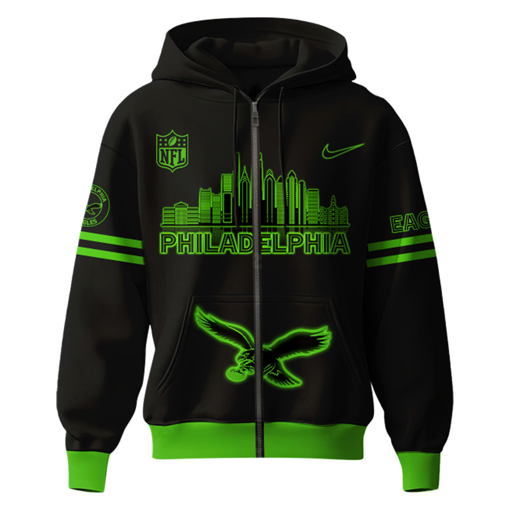 Philadelphia Eagles x Kelly Green Zip Hoodie 2025 - Famjoys Philadelphia Eagles x Kelly Green Zip Hoodie 2025 - Famjoys