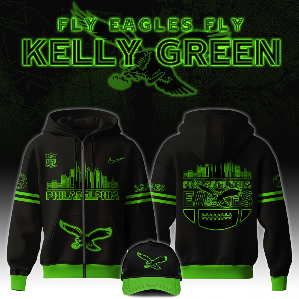 Philadelphia Eagles x Kelly Green Zip Hoodie 2025 - Famjoys Philadelphia Eagles x Kelly Green Zip Hoodie 2025 - Famjoys