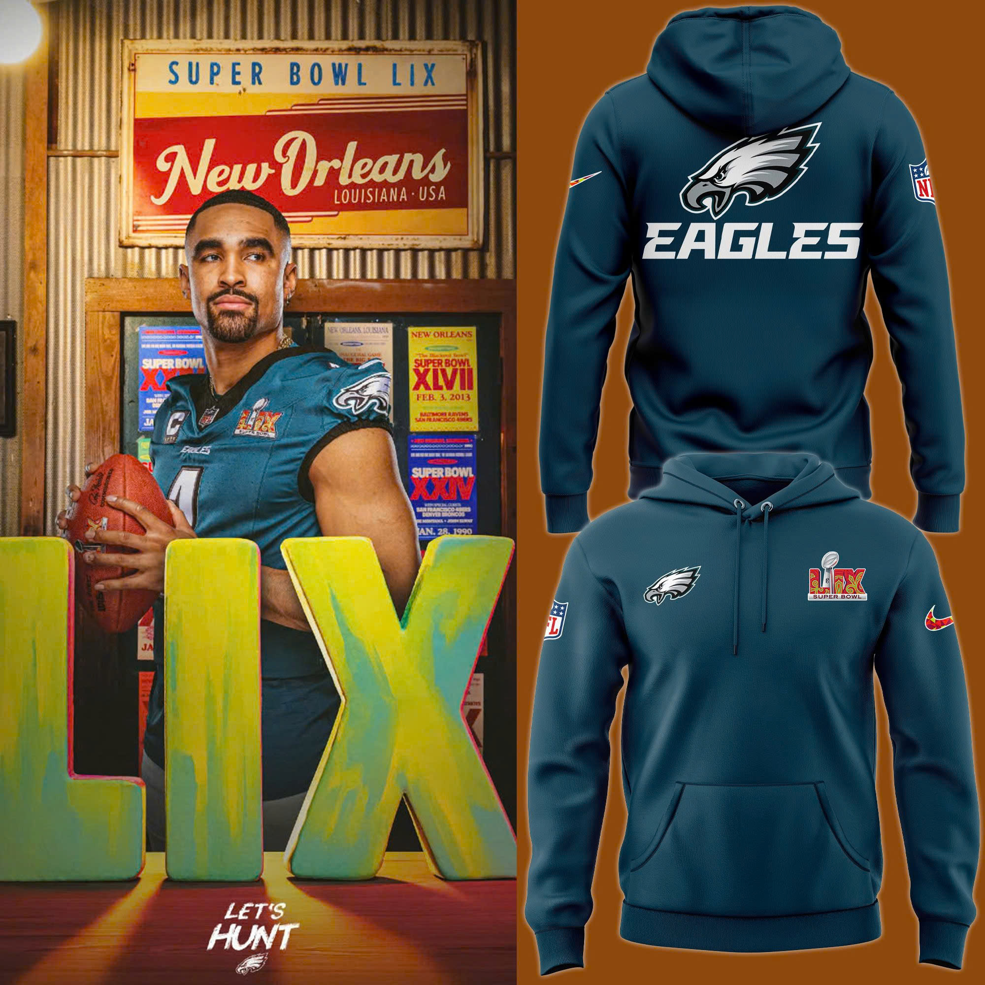 Philadelphia Eagles x Opening Night Super Bowl LIX Hoodie - Famjoys Philadelphia Eagles x Opening Night Super Bowl LIX Hoodie - Famjoys