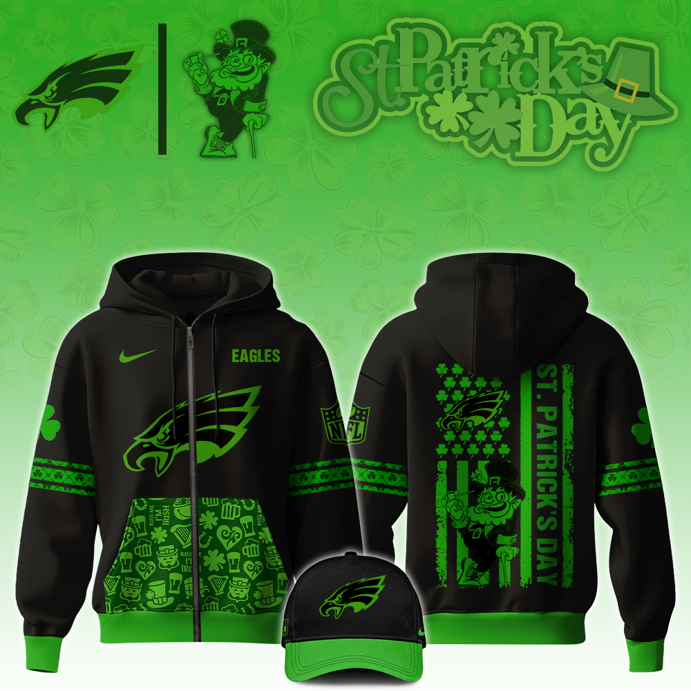 Philadelphia Eagles x StPatrick'Day Zip Hoodie - Famjoys Philadelphia Eagles x StPatrick'Day Zip Hoodie - Famjoys